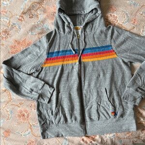 Aviator Nation Gray Hoodie with Rainbow Stripes unisex